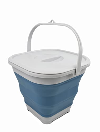 SAMMART 5.5L (1.4 Gallon) Collapsible Square Handy Bucket with Lid/Foldable SquareWater Pail/Portable Tub with Handle & Lid