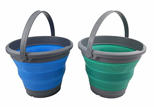 SAMMART 5.5L (1.4 Gallon) Set of 2 Collapsible Plastic Bucket - Foldable Round Tub - Portable Fishing Water Pail - Space Saving Outdoor Waterpot.