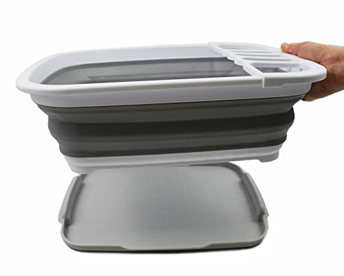SAMMART 8L (2.11Gallons) Collapsible Dish Drainer with Drainer Board - Foldable Drying Rack Set - Portable Dinnerware Organizer - Space Saving Kitchen Storage Tray