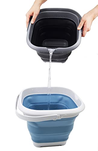 SAMMART 8.5L (2.2 gallons) Collapsible Plastic Square Bucket/Foldable SquareWater Pail/Portable Tub with Handle. Pop Up Saving