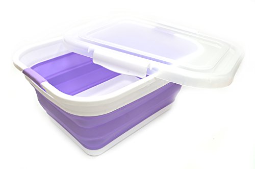 SAMMART Collapsible Plastic Laundry Basket with Lid - Foldable Pop Up Storage Container/Organizer - Portable Washing Tub - Space Saving Hamper