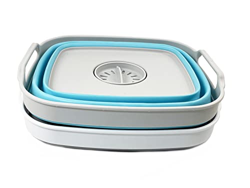 SAMMART 7.5L (2 Gallons) Collapsible Dishpan with Draining Plug - Foldable Washing Basin - Portable Dish Washing Tub - Space Saving y