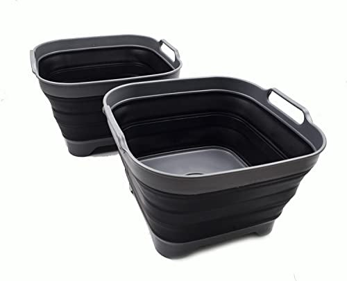 SAMMART 10L (2.6 gallons) Collapsible Plastic Dishpan with Draining Plug - Foldable Washing Tub - Portable Dish Washtub - Space Saving Kitchen Outdoor Pop Up