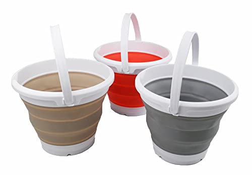 SAMMART 5.5L (1.4 Gallon) Set of 3 Collapsible Plastic Bucket - Foldable Round Tub - Portable Fishing Water Pail - Space Saving Outdoor Waterpot.