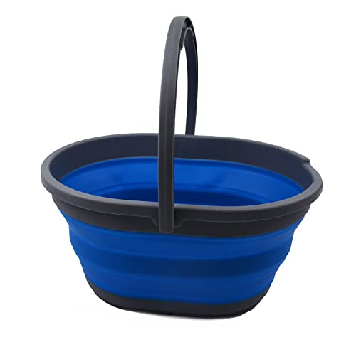 SAMMART Collapsible Plastic Basket with Handle 11L (2.9 Gallon) - Portable Outdoor Picnic Basket/Container - Foldable Basin for Washing Dishes, Camping, Hiking