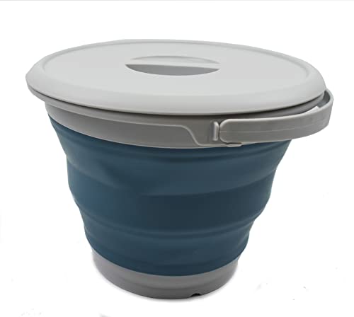 SAMMART 8.5L (2.2 Gallon) Collapsible Plastic Bucket with Lid - Foldable Round Tub with Lid - Portable Fishing Water Pail - Space Saving Outdoor Waterpot. Size 31cm Dia
