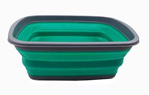 SAMMART 10L (2.6 Gallons) Set of 2 Collapsible Tub - Foldable Dish Tub - Portable Washing Basin - Space Saving Plastic Washtub (Bluish-Green + Black)