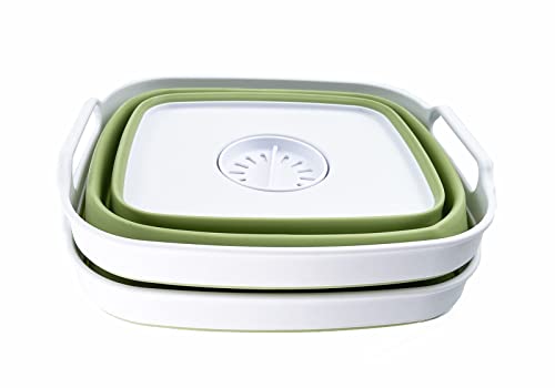SAMMART 7.5L (2 gallons) Collapsible Plastic Dishpan with Draining Plug - Portable Washing Basin - Foldable Washing Tub - Pop Up Saving