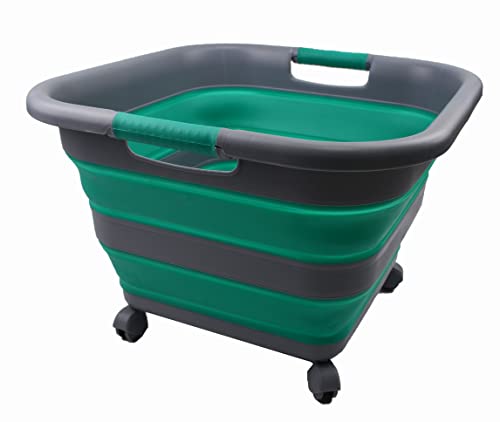 SAMMART 39L (10.3 Gallons) Collapsible Plastic Laundry Basket with Wheels - Foldable Pop Up Storage Container / Organizer with wheels - Portable Washing Tub - Space Saving Storage Box / Basket with wheels
