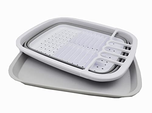 SAMMART 8L (2.1 gallons) Collapsible Platic Dish Drainer with Draining Board - Foldable Drying Rack Set - Portable Dinnerware Organizer - Pop Up Saving Kitchen Storage Tray