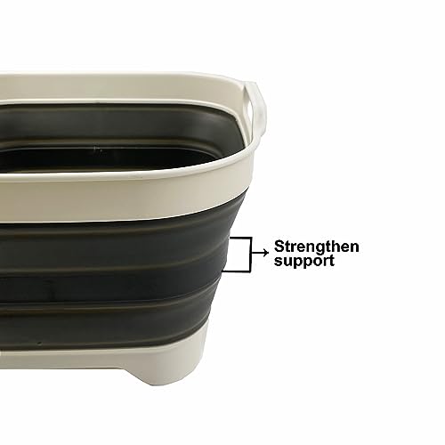 SAMMART 10L (2.6 gallons) Collapsible Plastic Dishpan with Draining Plug - Foldable Washing Tub - Portable Dish Washing Basiin - Pop Up Saving Kitchen Storage