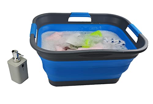 SAMMART 30L(8 gallon) Collapsible Plastic Laundry Basket - Foldable Pop Up Storage Container/Organizer - Portable Washing Tub - Space Saving Hamper/Basket - Water Capacity 24L(6.3 gallon)