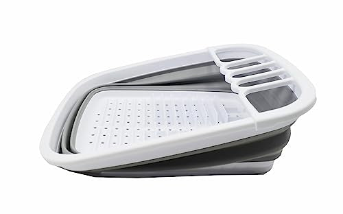 SAMMART 8L (2.11Gallons) Collapsible Dish Drainer with Drainer Board - Foldable Drying Rack Set - Portable Dinnerware Organizer - Space Saving Kitchen Storage Tray