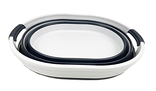 SAMMART 23L (6 Gallons) Collapsible Plastic Laundry Basket - Oval Tub/Basket - Foldable Storage Container/Organizer - Portable Washing Tub