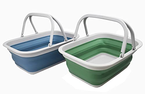 SAMMART 9.2L (2.37Gallon) Collapsible Tub with Handle - Portable Outdoor Picnic Basket/Crater - Foldable Shopping Bag - Space Saving Storage Container