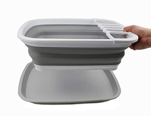 SAMMART 8L (2.1 gallons) Collapsible Platic Dish Drainer with Draining Board - Foldable Drying Rack Set - Portable Dinnerware Organizer - Pop Up Saving Kitchen Storage Tray