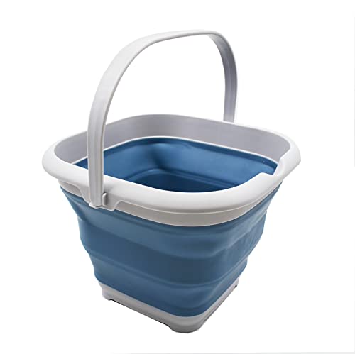 SAMMART 8.5L (2.2 gallons) Collapsible Plastic Square Bucket/Foldable SquareWater Pail/Portable Tub with Handle. Pop Up Saving