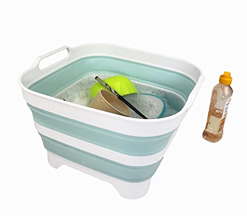 SAMMART 10L (2.6 gallons) Collapsible Plastic Dishpan with Draining Plug - Portable Washing Tub/Basin - Foldable Tub - Space Saving Kitchen Storage