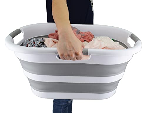 SAMMART 40L (10.5 gallon) Collapsible Plastic Laundry Basket - Foldable Pop Up Storage Container/Organizer - Portable Washing Tub - Space Saving Hamper/Basket