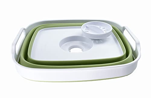 SAMMART 7.5L (2 gallons) Collapsible Plastic Dishpan with Draining Plug - Portable Washing Basin - Foldable Washing Tub - Pop Up Saving