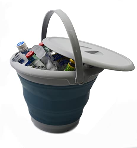 SAMMART 8.5L (2.2 Gallon) Collapsible Plastic Bucket with Lid - Foldable Round Tub with Lid - Portable Fishing Water Pail - Space Saving Outdoor Waterpot. Size 31cm Dia