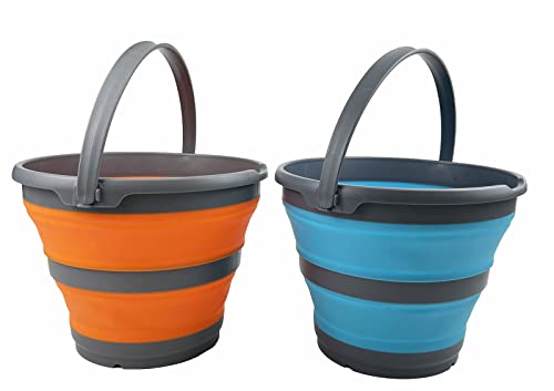 SAMMART 10L (2.6 Gallon) Collapsible Plastic Bucket - Foldable Round Tub - Portable Fishing Water Pail - Space Saving Outdoor Waterpot, Size 33cm Dia (Grey)