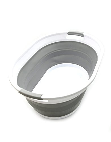 SAMMART Set of 6 Collapsible Plastic Laundry Basket - Oval Tub/Basket - Foldable Storage Container/Organizer - Portable Washing Tub - Space Saving Laundry Hamper (6, Grey)