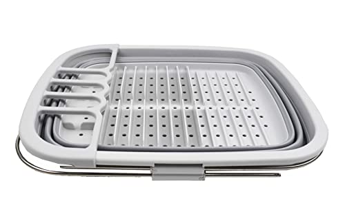 SAMMART 8L (2.11Gallons) Expandable & Collapsible Plastic Dish Drainer - Foldable Drying Rack with Expandable Handle - Portable Dinnerware Organizer - Pop Up Saving Kitchen Storage Tray
