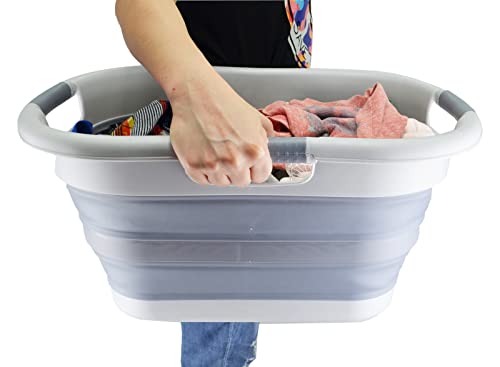 SAMMART 30L (7.9 gallons) Collapsible Plastic Laundry Basket - Foldable Laundry Washing Tub/Container - Portable Laundry Hamper/Organizer - Pop Up Saving