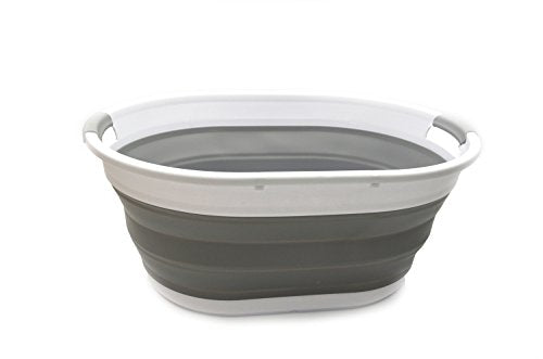 SAMMART Set of 6 Collapsible Plastic Laundry Basket - Oval Tub/Basket - Foldable Storage Container/Organizer - Portable Washing Tub - Space Saving Laundry Hamper (6, Grey)