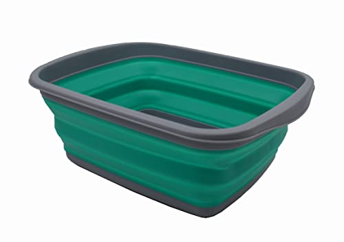 SAMMART 10L (2.6 Gallons) Collapsible Tub - Foldable Dish Tub - Portable Washing Basin - Space Saving Plastic Washtub (Dark Grey/Bluish-Green, 1)