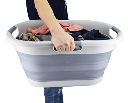 SAMMART 40L (10.5 gallons) Collapsible Plastic Laundry Washing Tub - Foldable Pop Up Laundry Basket/Hamper - Portable Washing Tub - Pop Up Saving