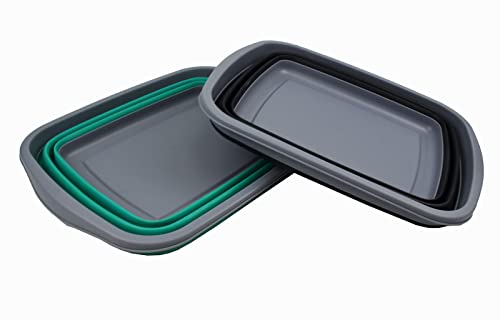 SAMMART 10L (2.6 Gallons) Set of 2 Collapsible Tub - Foldable Dish Tub - Portable Washing Basin - Space Saving Plastic Washtub (Bluish-Green + Black)