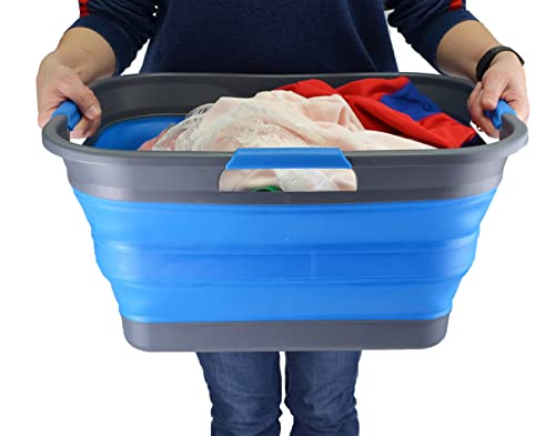 SAMMART 30L(8 gallon) Collapsible Plastic Laundry Basket - Foldable Pop Up Storage Container/Organizer - Portable Washing Tub - Space Saving Hamper/Basket - Water Capacity 24L(6.3 gallon)