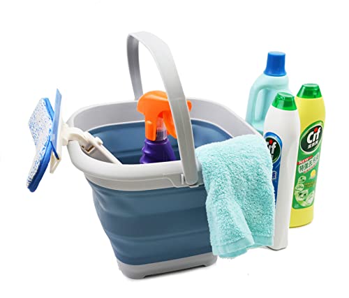 SAMMART 8.5L (2.2 gallons) Collapsible Plastic Square Bucket/Foldable SquareWater Pail/Portable Tub with Handle. Pop Up Saving