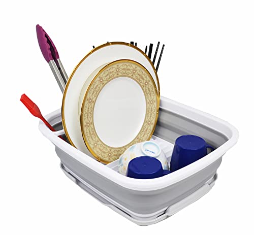 SAMMART 8L (2.11Gallons) Collapsible Dish Drainer with Drainer Board - Foldable Drying Rack Set - Portable Dinnerware Organizer - Space Saving Kitchen Storage Tray