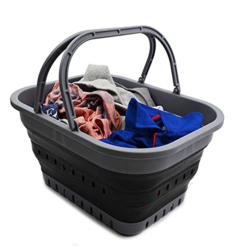 SAMMART 19L (5 Gallon) Collapsible Tub with Handle - Portable Outdoor Picnic Basket/Crater - Foldable Shopping Bag - Space Saving Storage Container