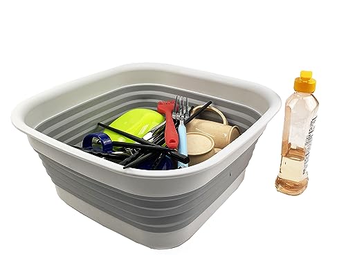 SAMMART Combo Collapsible Dish tub with Handy Basket - Space Saving, Camping Set, Picnic Set, Indoor or Outdoor use, Foldable Storage.