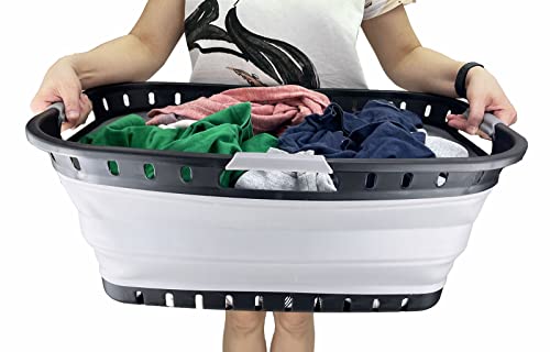 SAMMART 44L (11.6 gallon) Collapsible Plastic Laundry Basket-Foldable Pop Up Storage Container-Portable Washing Tub-Space Saving Hamper, Water Capacity: 35L (9.2 gallon)