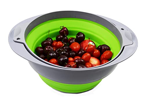 Collapsible TPE/PP Colander & Bowl Set. Foldable Washing Basin - Portable Dish Washing Tub - Space Saving Kitchen Storage Tray