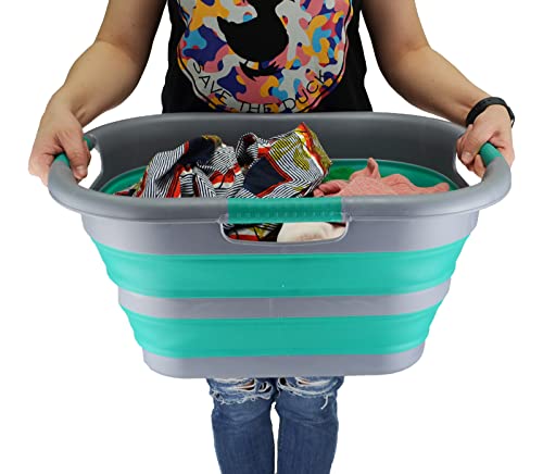 SAMMART 30L (7.9 gallon) Collapsible Plastic Laundry Basket - Foldable Pop Up Storage Container/Organizer - Portable Washing Tub - Space Saving Hamper/Basket
