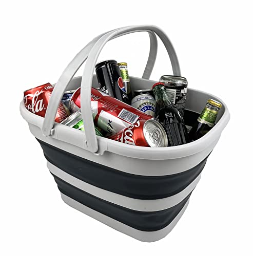 SAMMART 17L (4.5 gallons) Set of 2 Collapsible Plastic Tub with Handle - Portable Outdoor Picnic Basket/Crater - Foldable Shopping Tub - Space Saving