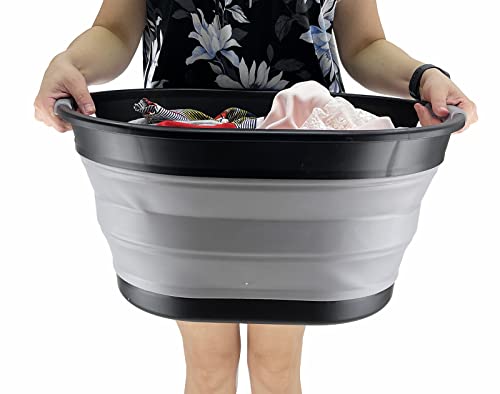 SAMMART 28L (7.4 gallon) Oval Collapsible Plastic Laundry Basket - Foldable Pop Up Storage Container/Organizer - Portable Washing Tub - Space Saving Hamper/Basket