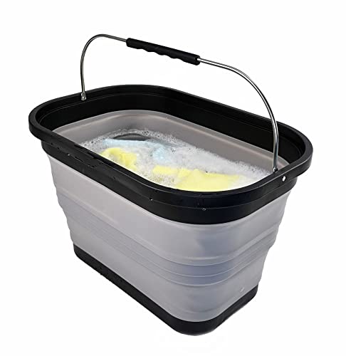 SAMMART 20.8L (5.5 gallons) Collapsible Plastic Rectangular Handy Basket - Foldable Bucket - Portable Washing Tub with Handle - Pop up Saving