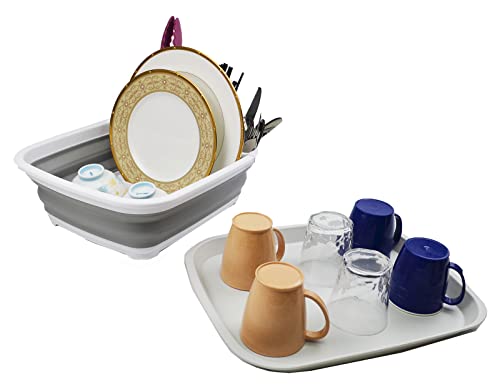 SAMMART 8L (2.1 gallons) Collapsible Platic Dish Drainer with Draining Board - Foldable Drying Rack Set - Portable Dinnerware Organizer - Pop Up Saving Kitchen Storage Tray