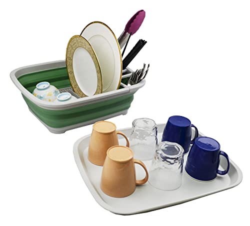 SAMMART 8L (2.11Gallons) Collapsible Dish Drainer with Drainer Board - Foldable Drying Rack Set - Portable Dinnerware Organizer - Space Saving Kitchen Storage Tray