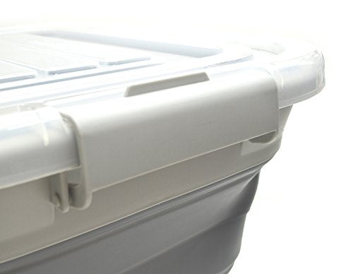 SAMMART Collapsible Plastic Storage Box With Rolling Wheel & Locking Lid - Foldable Extra Large Size Laundry Basket - Portable Car Trunk Organizer - Space Saving Container
