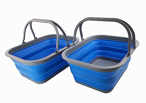 SAMMART 15L (4 gallons) Collapsible Plastic Washing Tub with Handle/Handy Basket - Portable Outdoor Picnic Basket - Foldable Storage Container-Space Saving