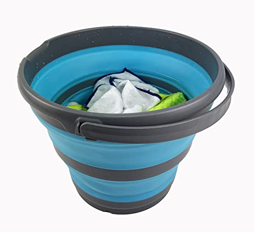 SAMMART 10L (2.6 Gallon) Collapsible Plastic Bucket - Foldable Round Tub - Portable Fishing Water Pail - Space Saving Outdoor Waterpot, Size 33cm Dia