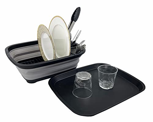 SAMMART 8L (2.11Gallons) Collapsible Dish Drainer with Drainer Board - Foldable Drying Rack Set - Portable Dinnerware Organizer - Space Saving Kitchen Storage Tray